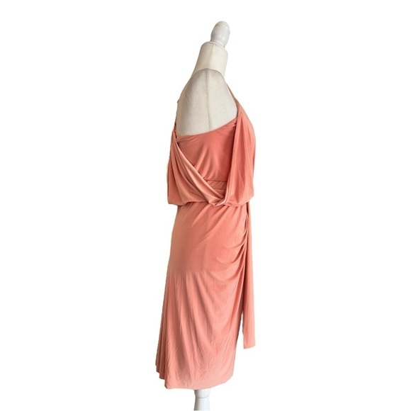 MISA Apricot Pink Domino Dress Draped Front Knee Length Women Party Cocktail NEW - Picture 3 of 16